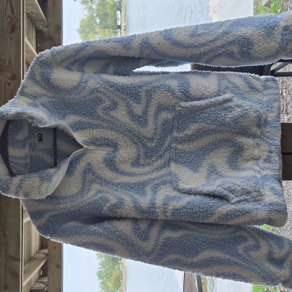SO Blue and White Swirl Sherpa Pullover